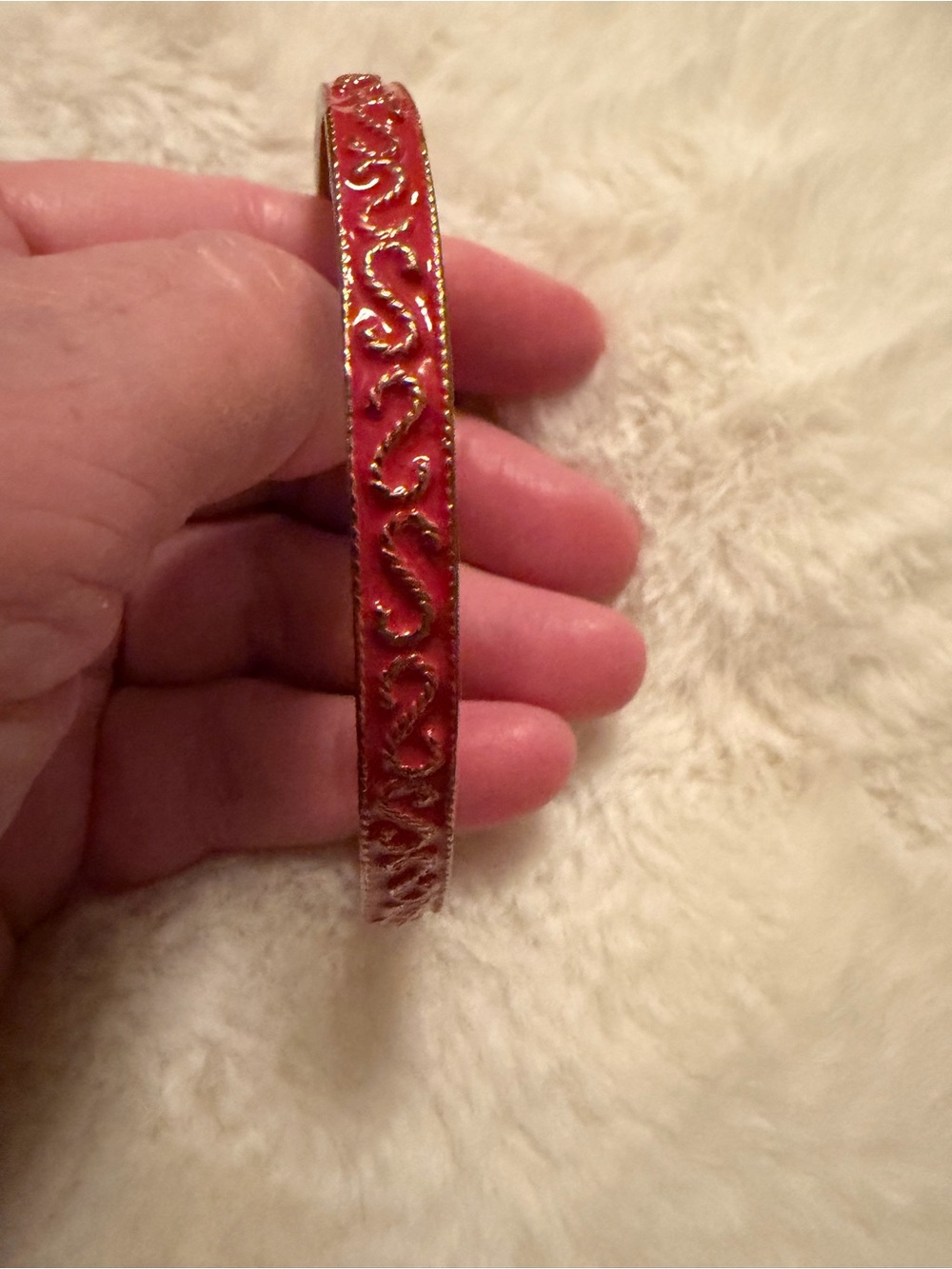 Red Enamel and Gold-Trim Women's Bangle Bracelet